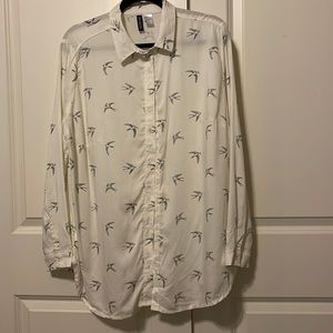 H&M ivory button down with bird design. Size 14. NWT